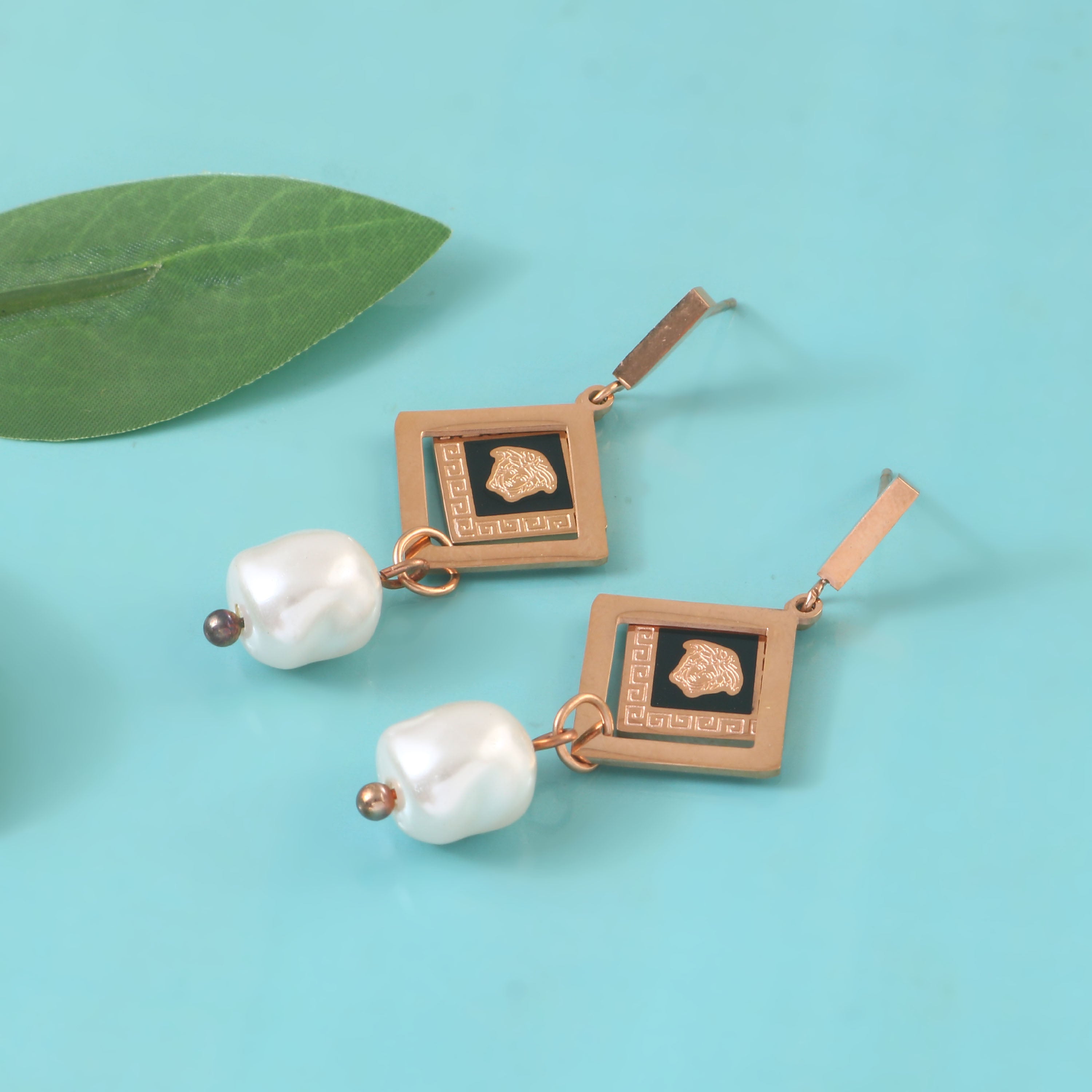 Geometric Pearl Drop Earrings