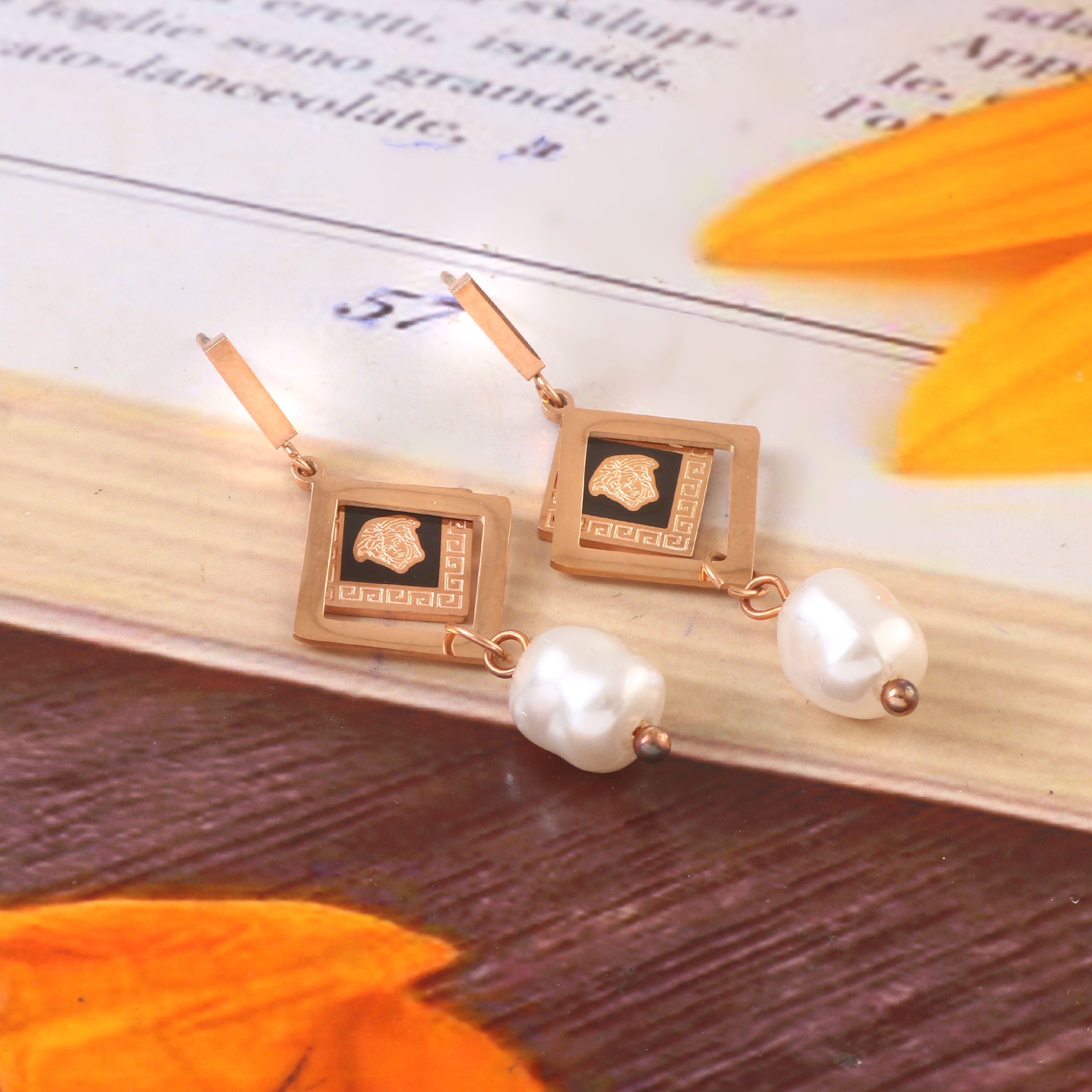 Geometric Pearl Drop Earrings