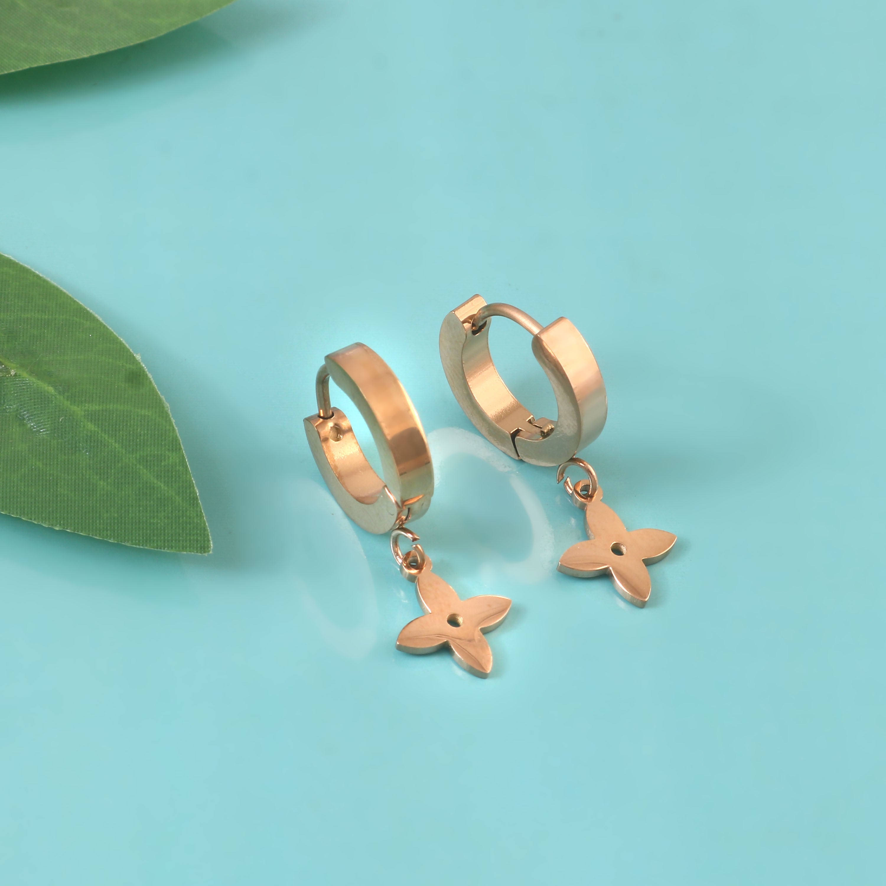 Gold Floral Charm Hoops