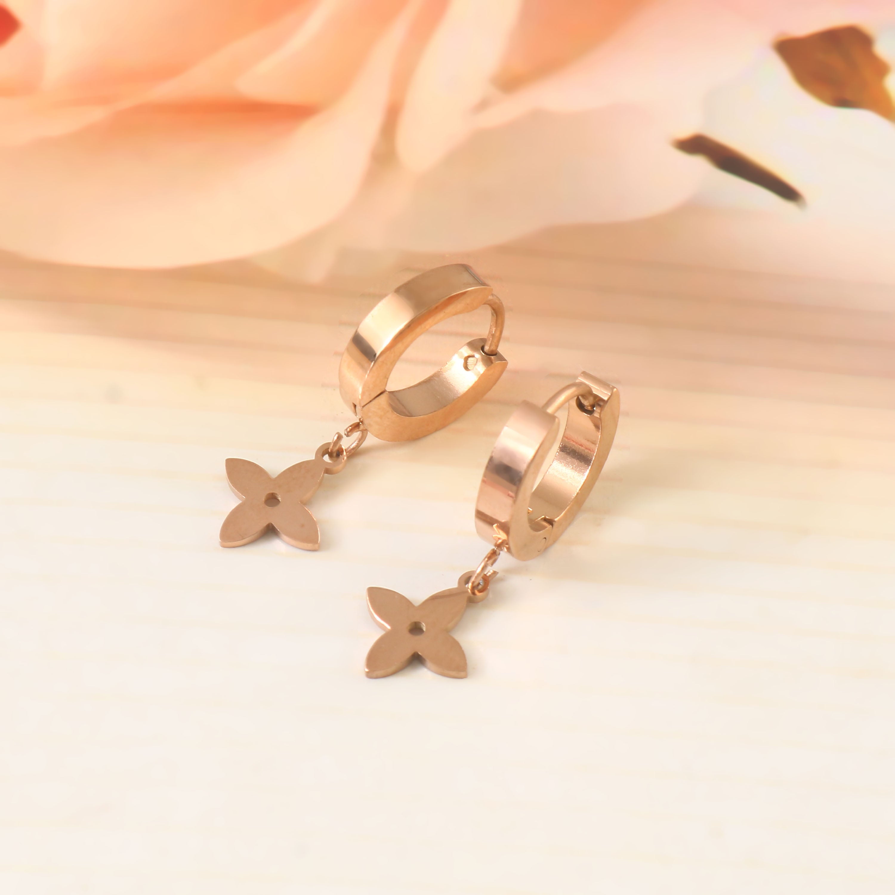 Gold Floral Charm Hoops
