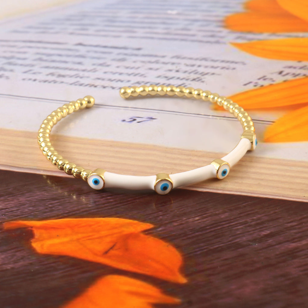 White Evil Eye Enamel Cuff