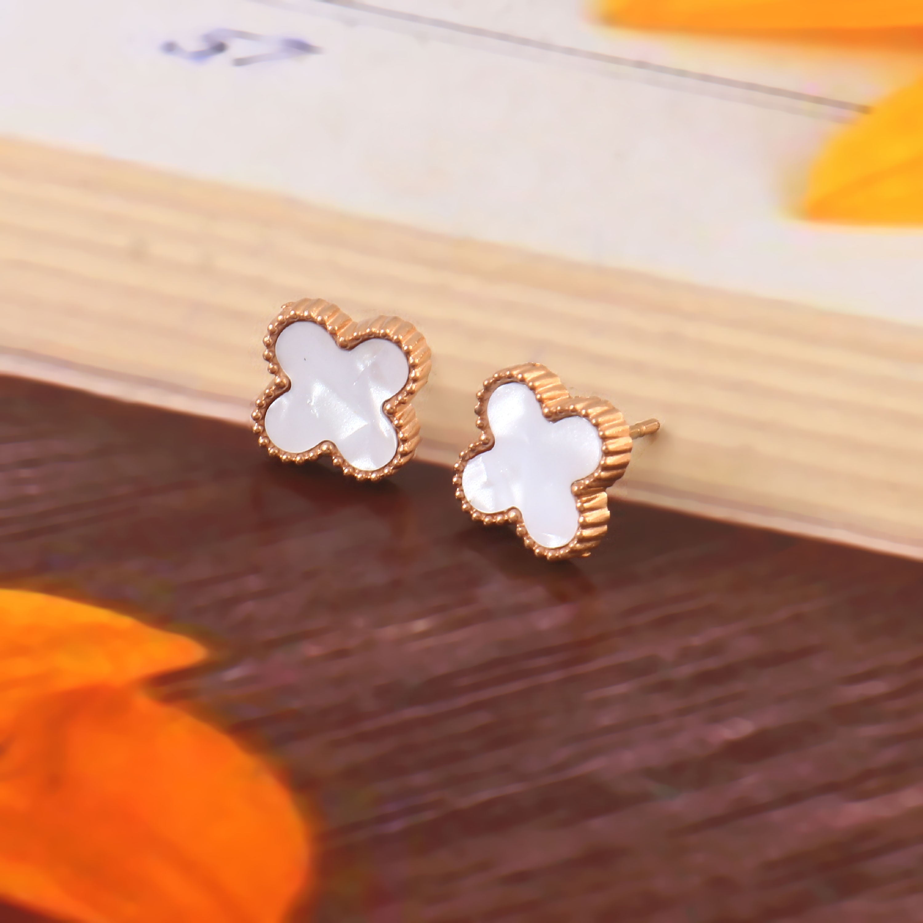 Ridged Clover MOP Studs