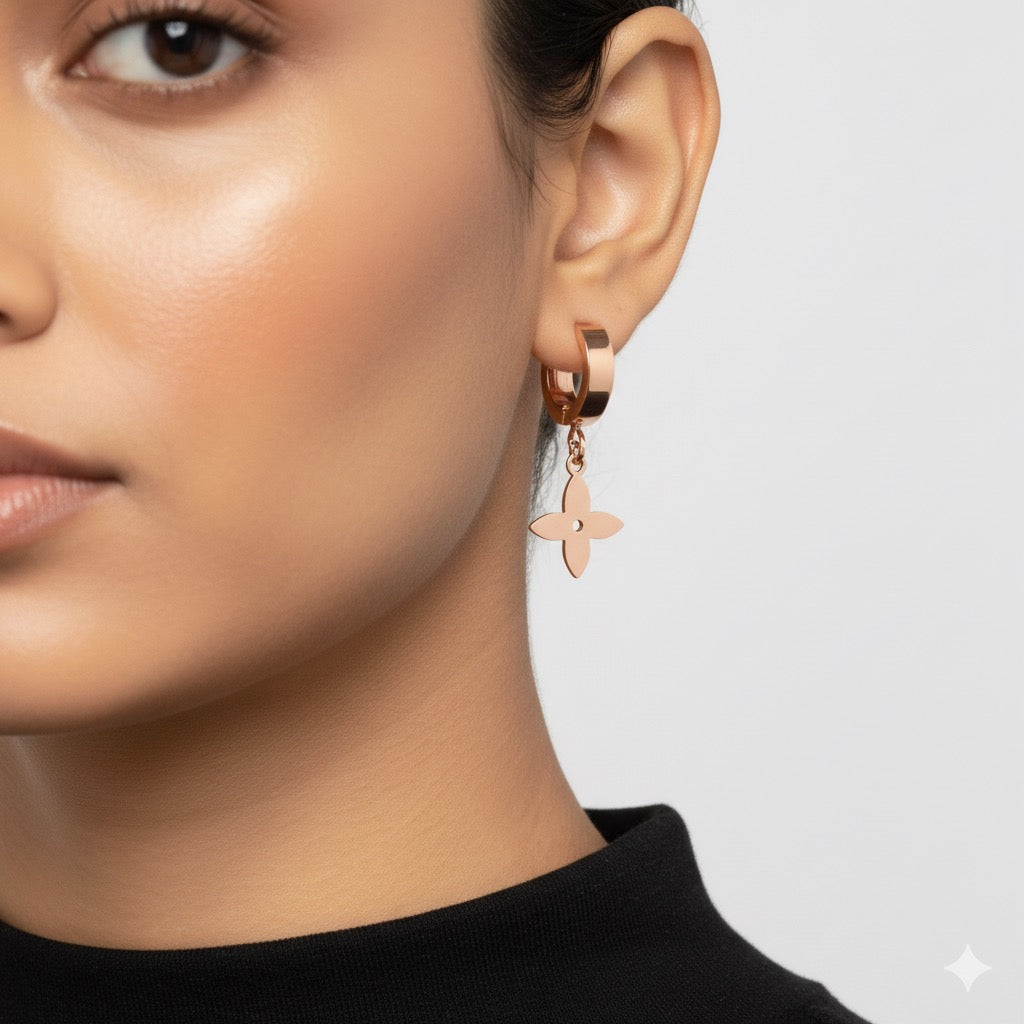 Gold Floral Charm Hoops