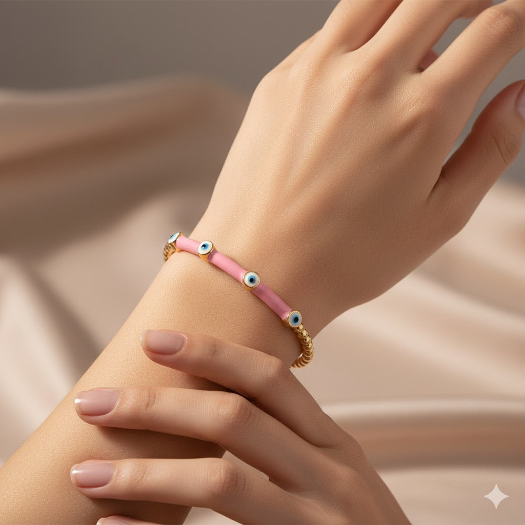 Blush Evil Eye Enamel Cuff