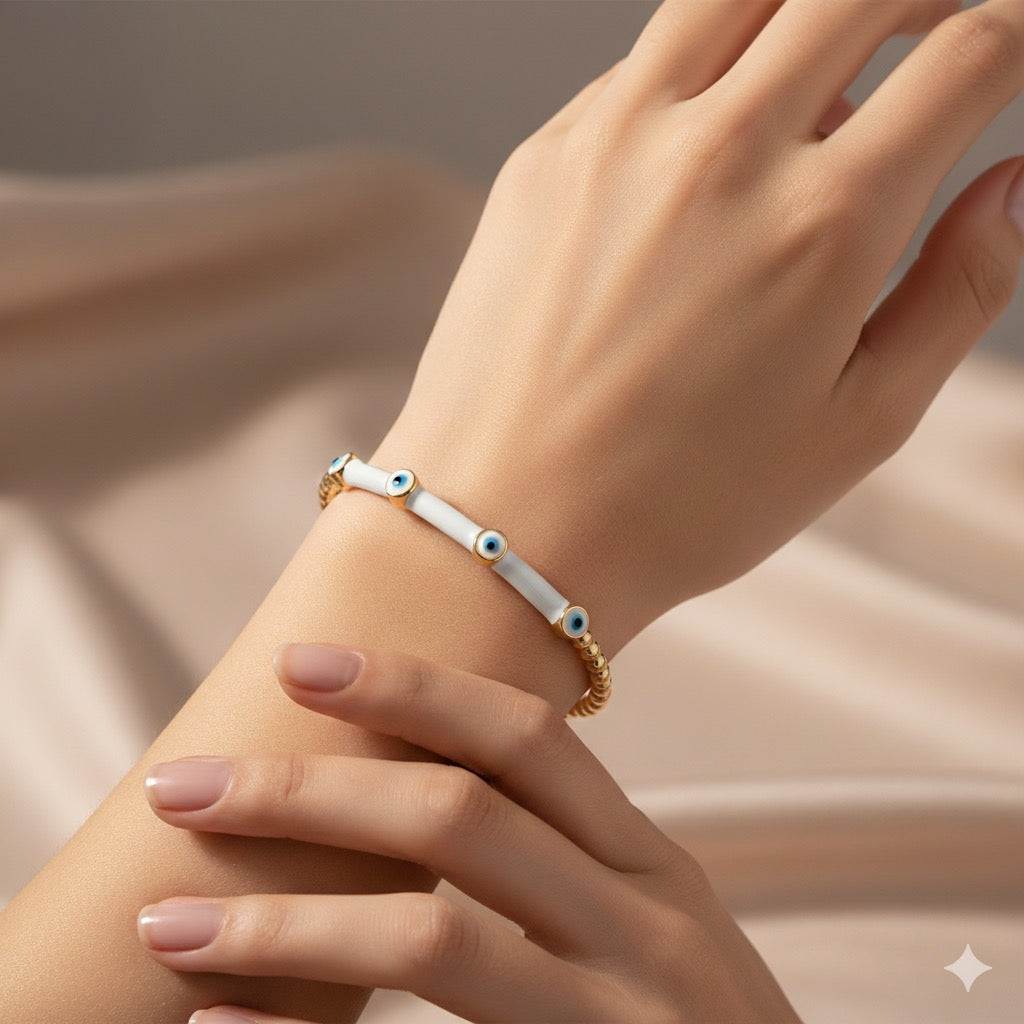 White Evil Eye Enamel Cuff