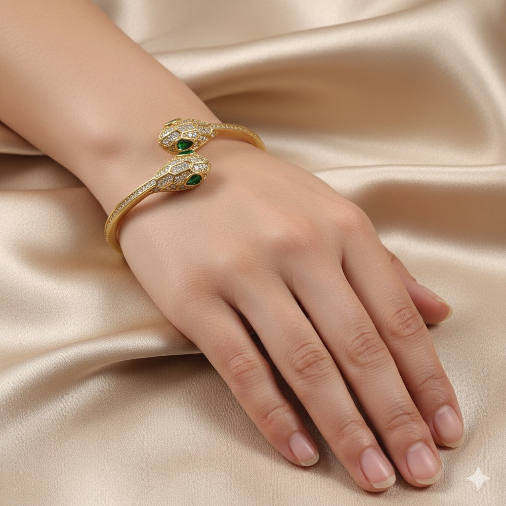 Twin Serpent Emerald Bangle