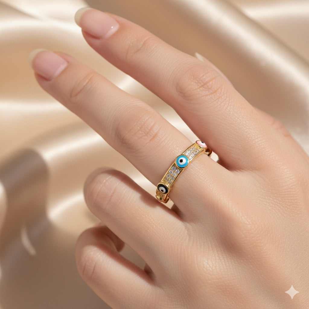 Evil Eye Pavé Adjustable Ring