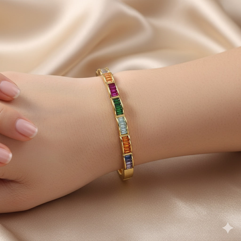 Rainbow Gem Baguette Bangle
