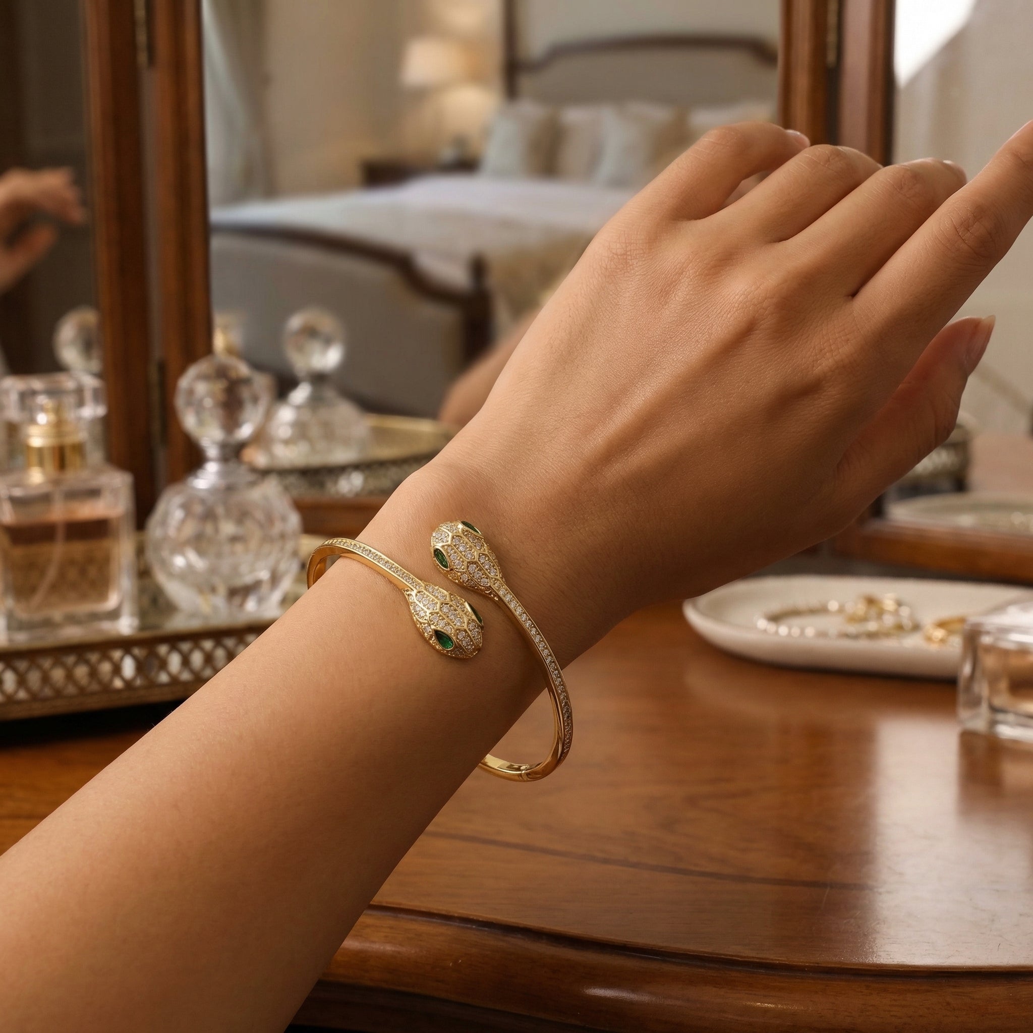 Twin Serpent Emerald Bangle