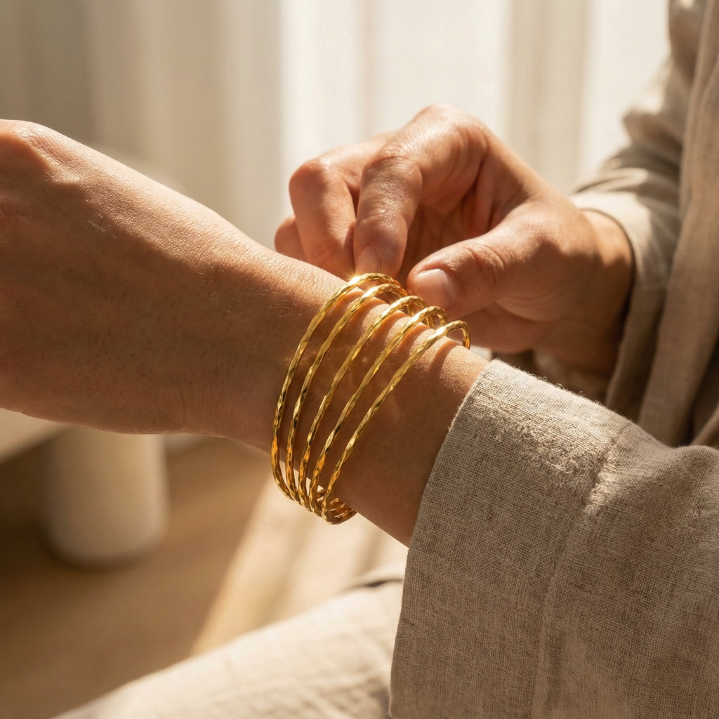 Elegant Hammered Gold Multi-Strand Cuff Bracelet