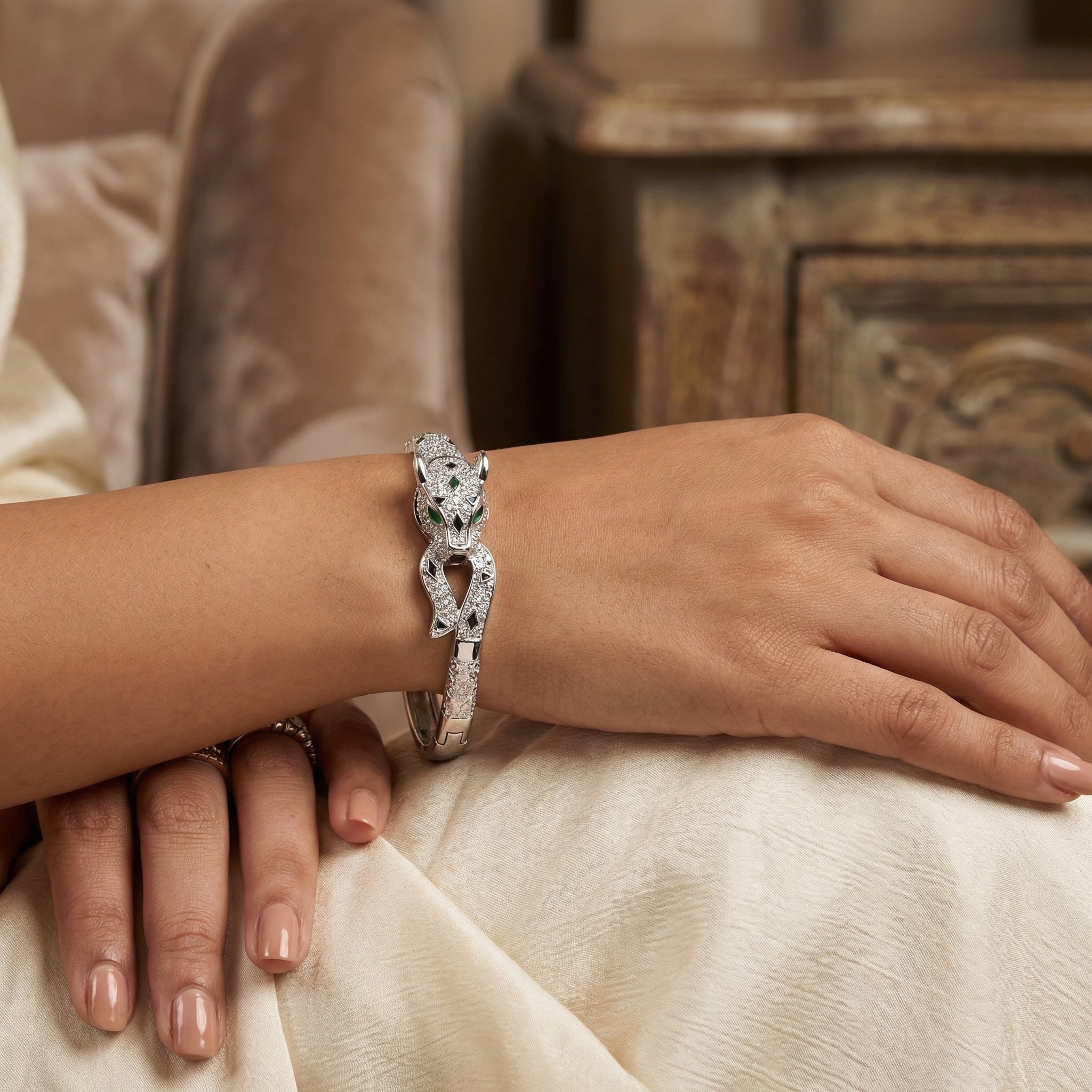 Silver Serpent Pavé Bangle