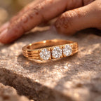 Triple Stone Diamond Ring in Gold Elegant Minimal Band Ring