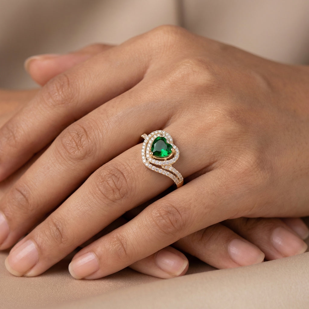 Emerald Heart Ring in Rose Gold