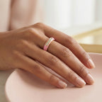 Pink Enamel Diamond Band Ring in Gold