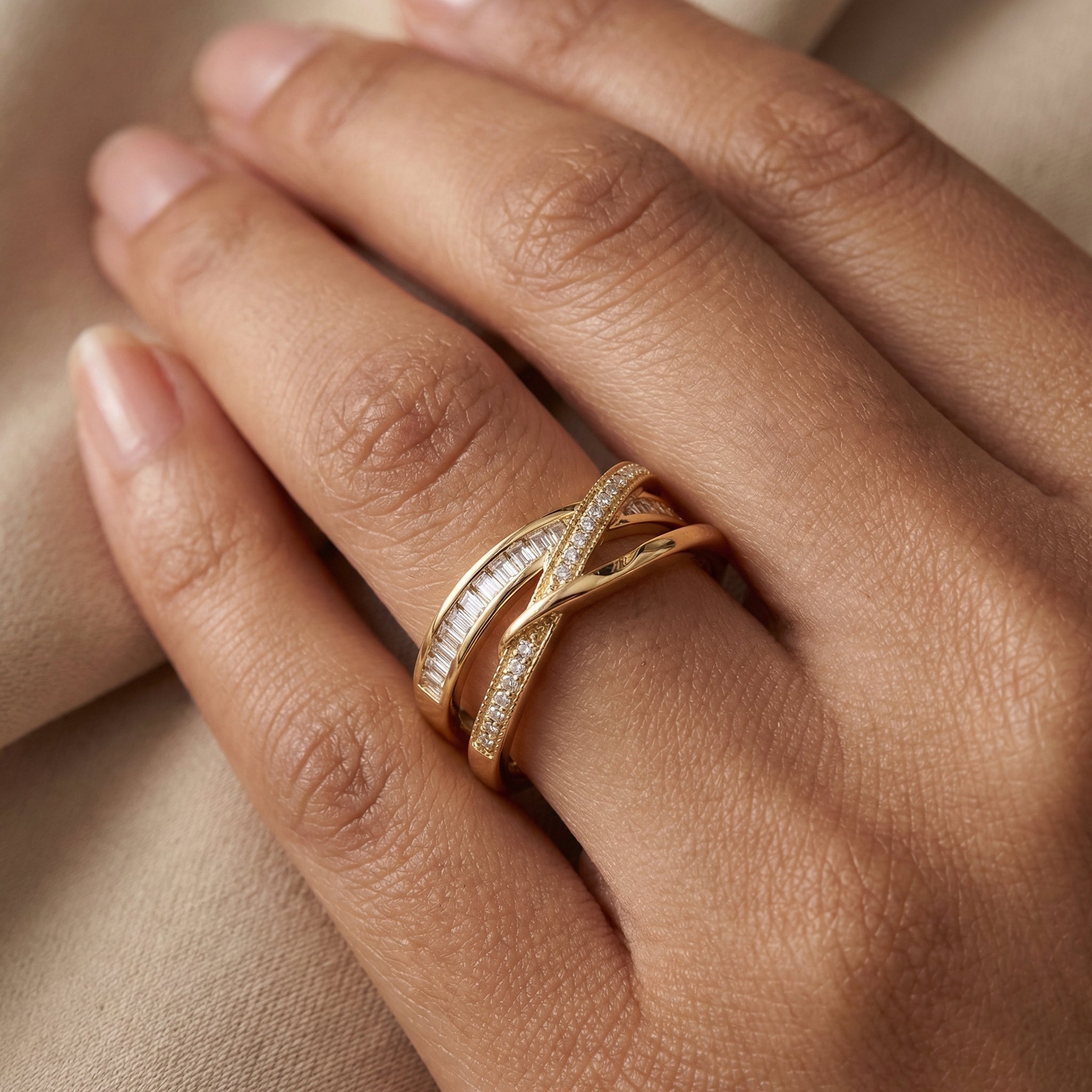 Criss-Cross Diamond Band Ring in Gold