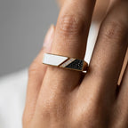 Geometric Black & White Enamel Gold Ring