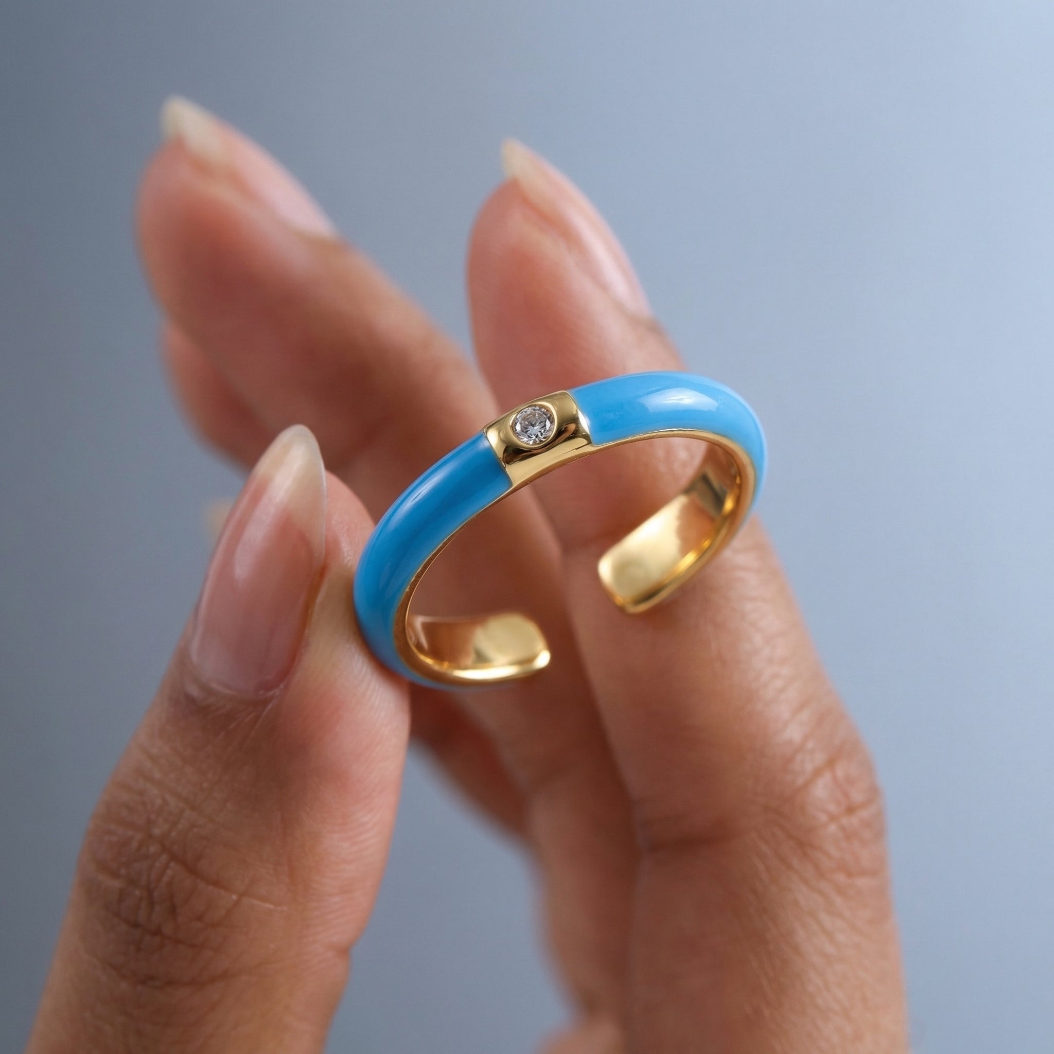Sky Enamel Solitaire Ring