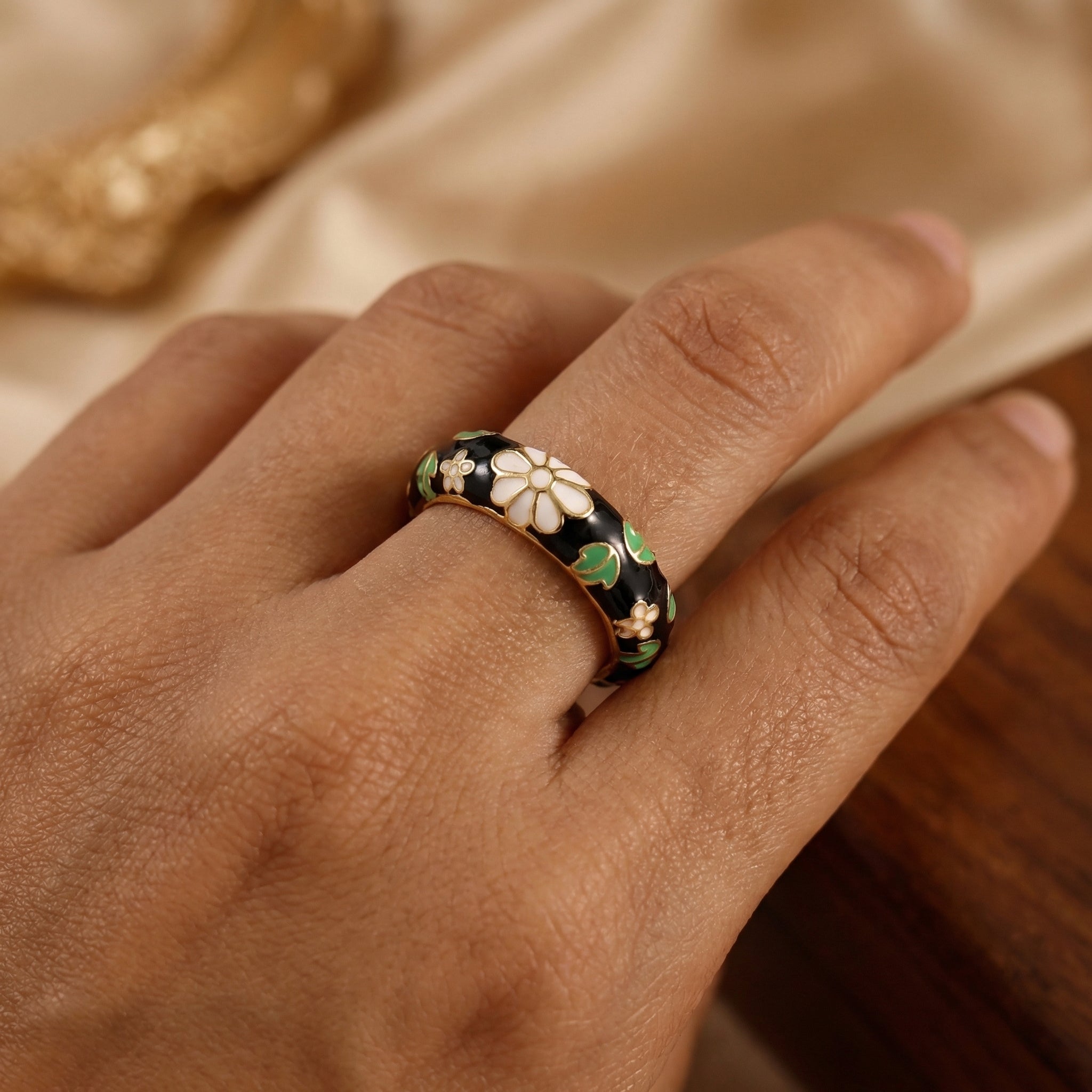Noir Floral Enamel Ring