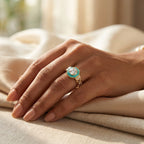 Vintage Turquoise Enamel Gold Ring with Center Stone